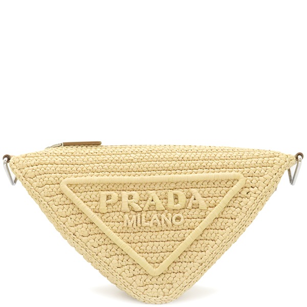 プラダ PRADA ショルダーバッグ トライアングル クロシェ ラフィア レザー ナチュラル シルバー金具 三角ロゴ 1BH190【中古】 107,069円