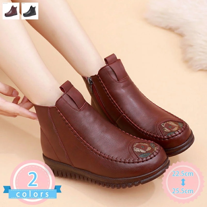 サイドファスナー ショートブーツ 靴 ローヒール ムートン風 暖かい 美脚 きれいめ カジュアル デート シンプル お洒落 秋冬 レディース 大人 韓国ファッション カジュアル 冬用ブーツ 滑り止め