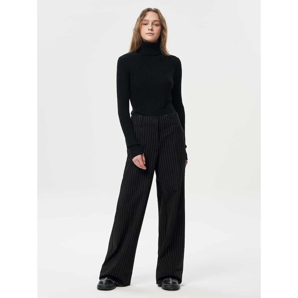 GANNI ストレッチストライプワイドハイウエストパンツ-ブラック FW23/ QN3X21R105 28,281円