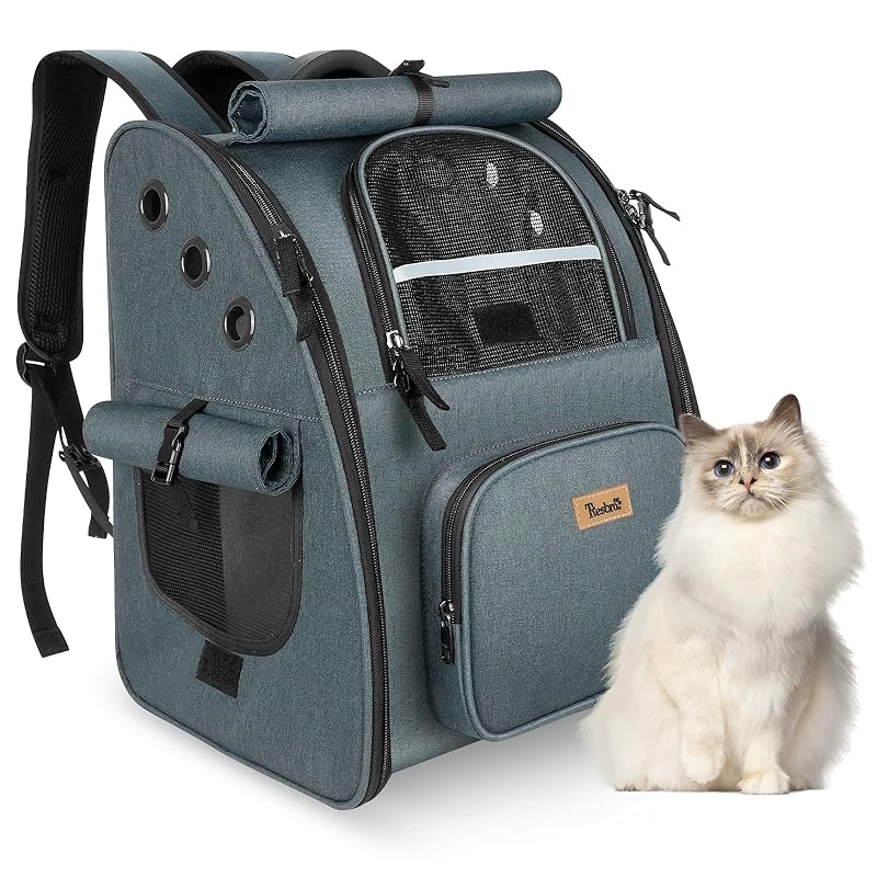 Tresbro 猫 リュック ペット 【第二世代アップグレード版】ロック式ファスナー・3面カーテン付きの ペットキャリー 犬 通気性 猫 きゃりーバッグ 小型犬・小動物用 旅行/通院/災害避難に最適