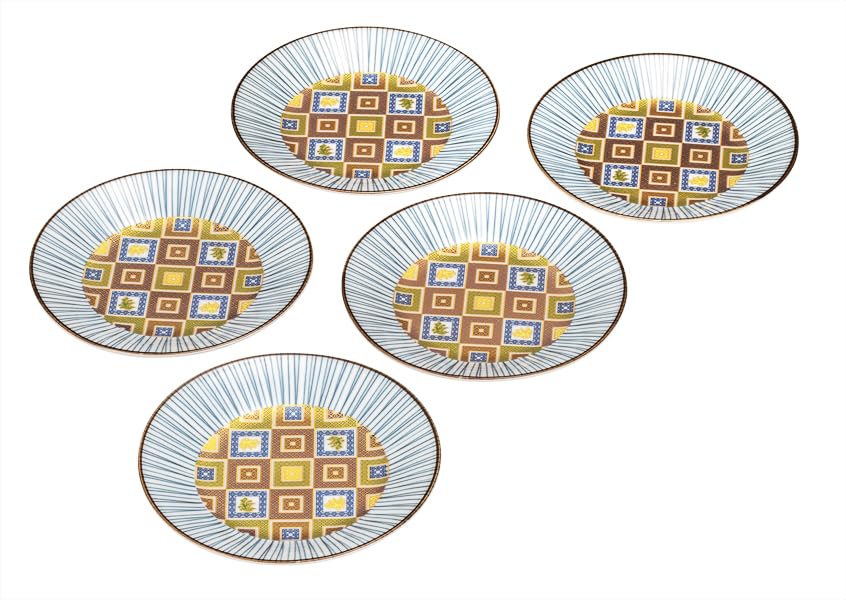 ナカマル『九谷焼』5.2号皿揃金彩石畳 K9-92