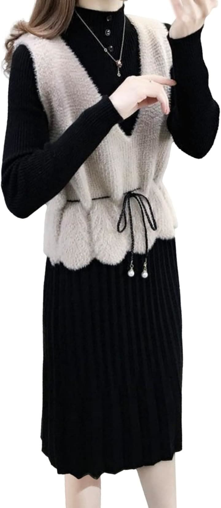 ニットワンピース ニットベスト 2点セット レディース( ベージュ, Free Size)