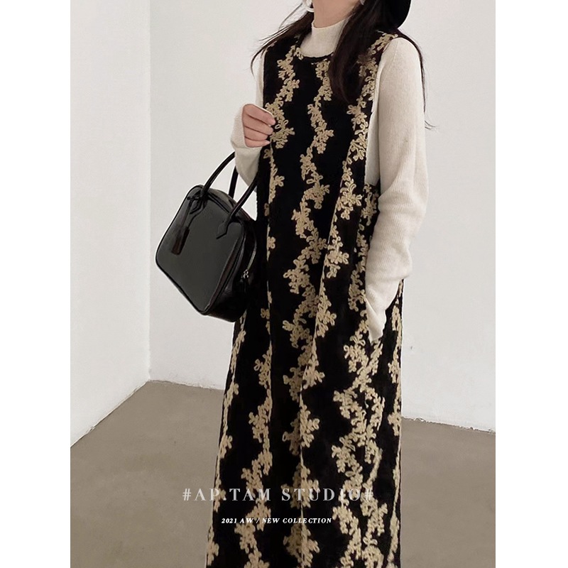 ジャガードワンピース ノースリーブワンピース ジャガード柄 ノースリーブ ワンピース ドレス モード系 オシャレ 可愛い 春秋 a4662