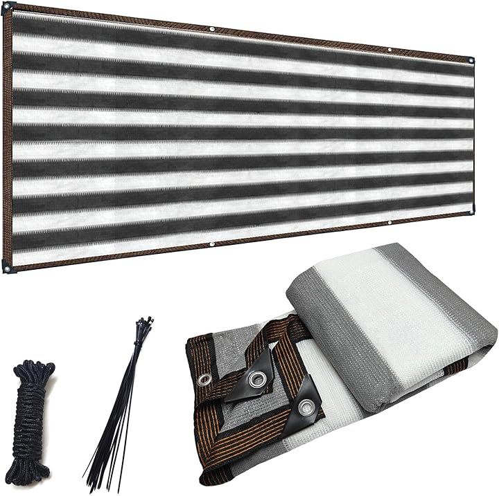 ベランダ目隠し 遮光ネット プライバシー保護 日除けシェード 厚みを増した バルコニー マンション UVカット 50CMごとに1つのロープ穴 (グレーと白, 1Mx10M)