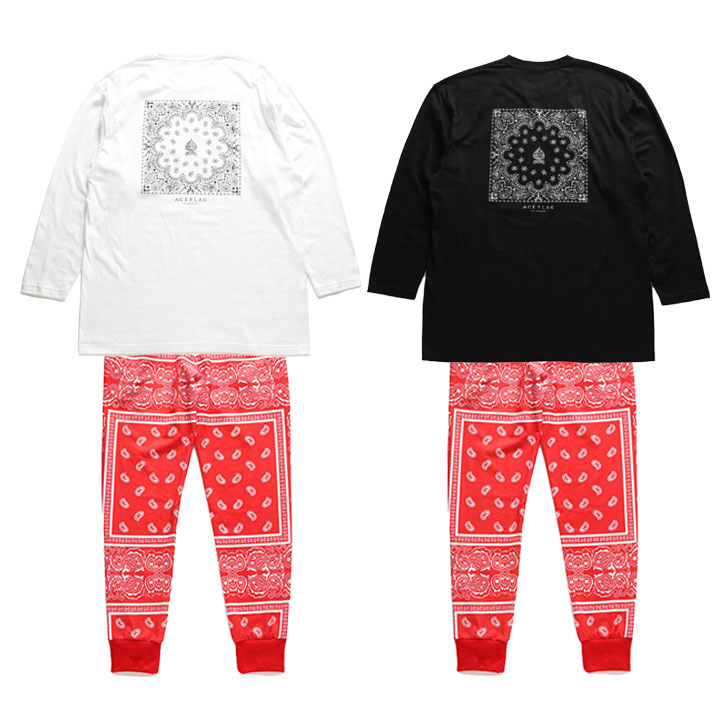 ACE FLAG 上下セット 長袖 ブランド Tシャツ ロンT ロングパンツ メンズ 春秋冬用 白 黒 大きいサイズ エースフラッグ セットアップ ジャージ トラックパンツ 7,894円