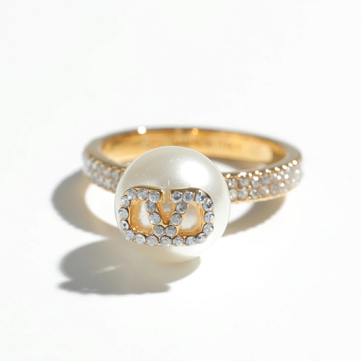 VALENTINO ヴァレンティノ リング 5W2J0W71 QVS レディース Vロゴ パール クリスタル装飾 指輪 アクセサリー Y49指輪