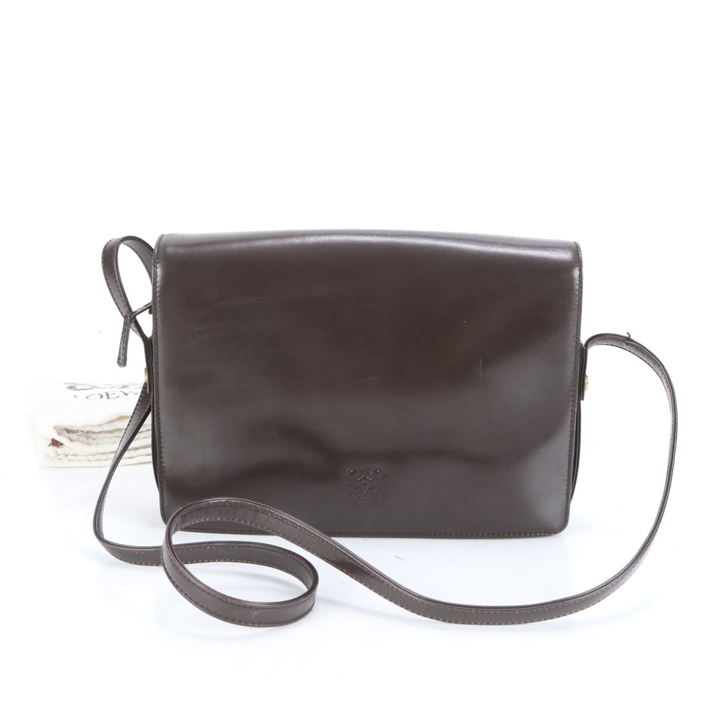 美品 アナグラム レザー ショルダーバッグ 斜め掛け ハンド トート 本革 ブラウン 茶色 ブランド レディース RUM CK24-7 中古