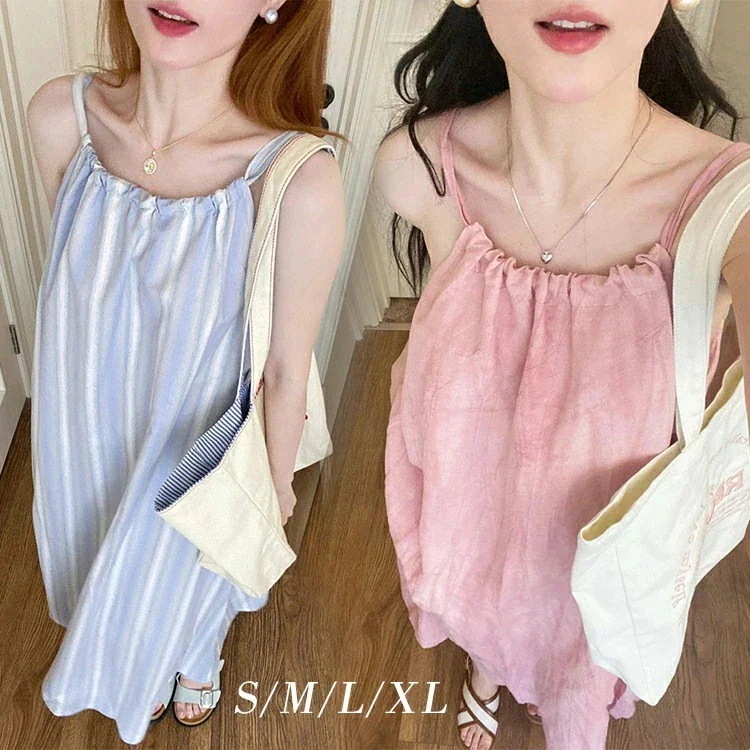 リネン ワンピース ロング ノースリーブ キャミ ワンピ マキシ 夏 麻 リゾート レディース ナチュラル 韓国 フ