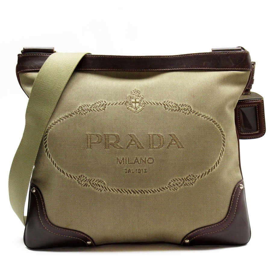 プラダ PRADA 斜め掛けショルダーバッグ キャンバス/レザー ブラウン レディース t19363a