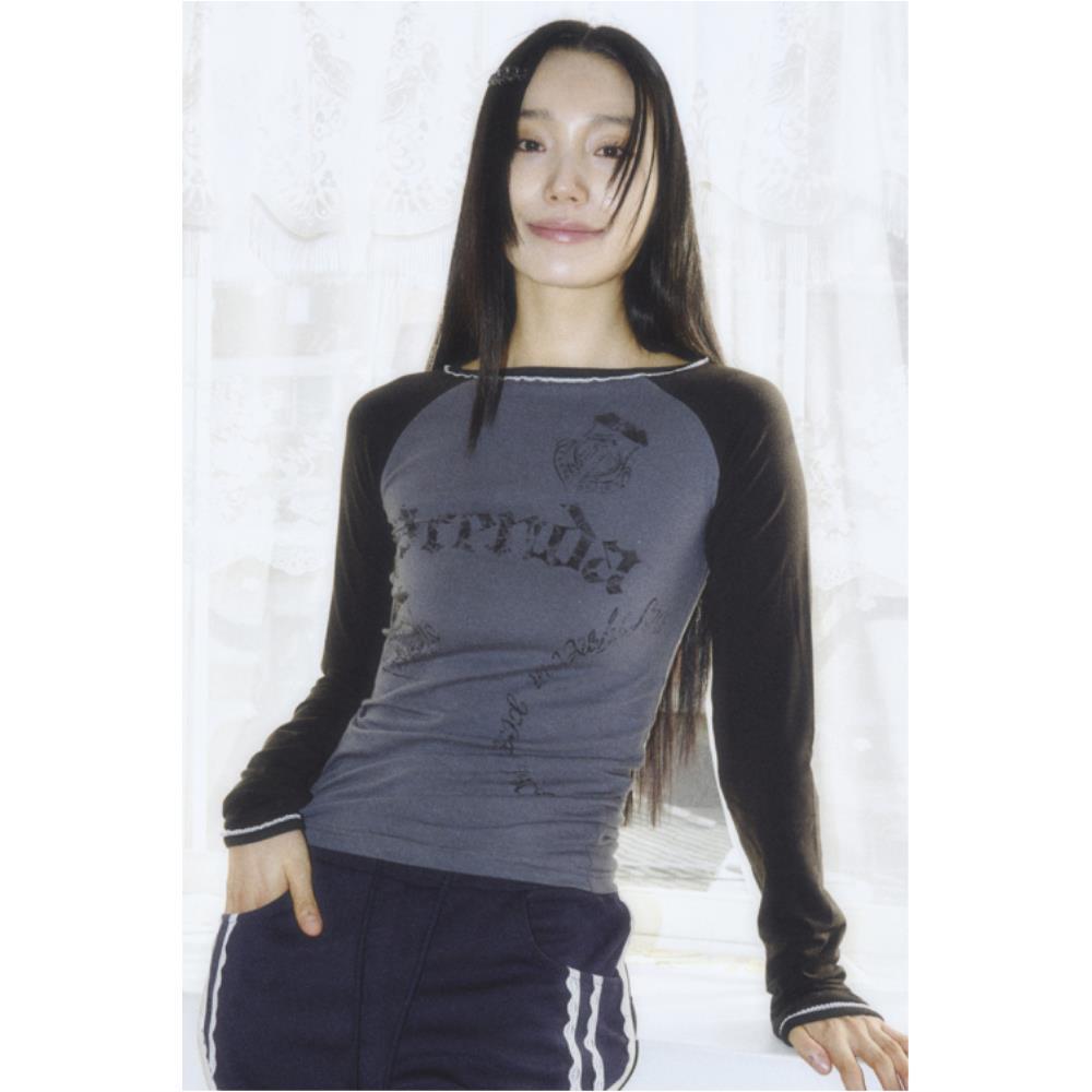 PRENDA PRENDA VINTAGE LOGO BOAT NECK LONG SLEEVE BLACK P