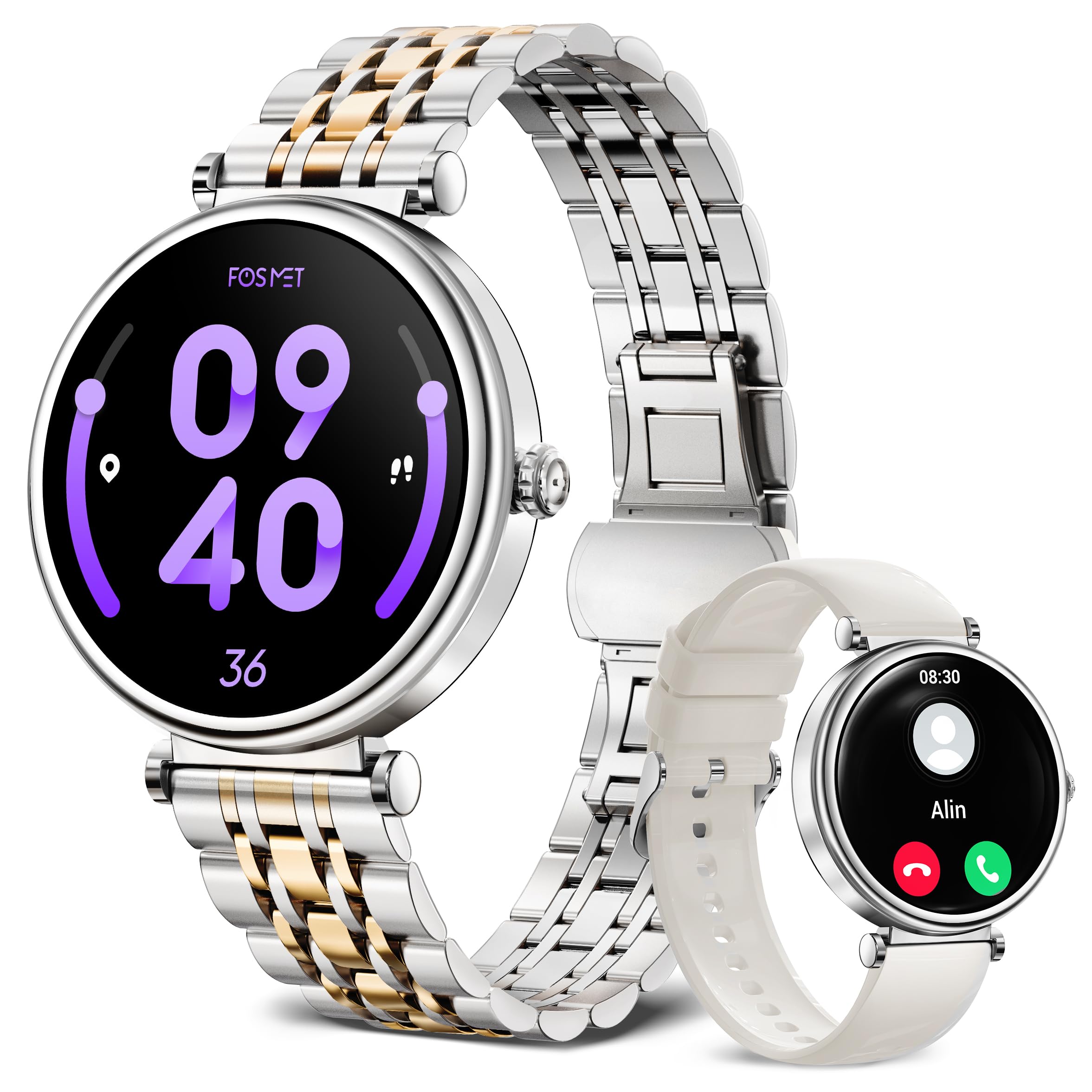 FOSMET G1 スマートウォッチ レディース 丸型 1.27インチ i Phone アンドロイド対応 Bluetooth5.3 通話機能 着信通知 おしゃれ Smart Watch IP68防水