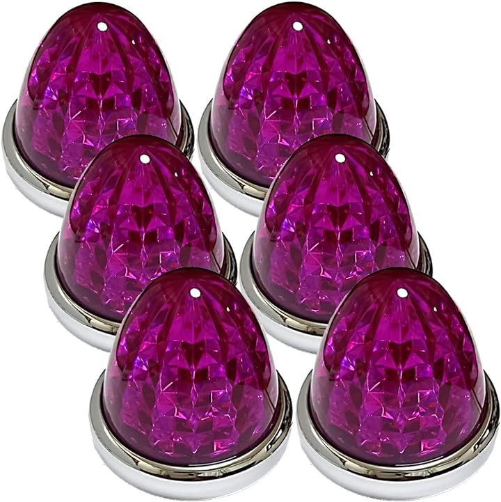 24V トラック用 LED マーカーランプ サイド 8面クリスタルカット仕様 16LED メッキリング 汎用 6個セット( パープルレンズ)