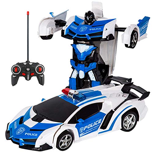 ファッションなデザイン 安定性高い ロボットに変換 おもちゃの車 RCカー ラジコンロボット 多機能ロボットおもちゃ 耐衝撃 (警察の車) 景品付き 贈り物 子供おもちゃ 車