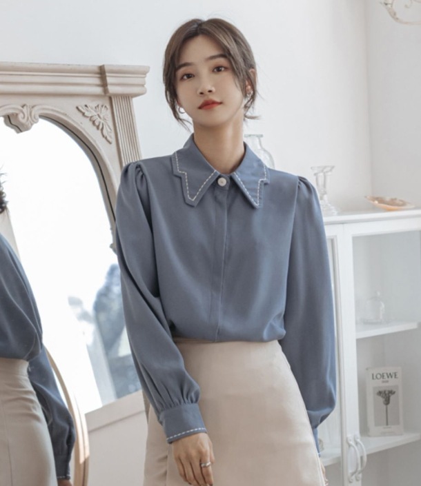 トップス デート モテアイテム シャツ ブラウス 長袖 刺繍ステッチ シフォン 可愛い きれいめ 上品 おしゃれ かっこいい 可愛い ラブリー キュート ガーリー クール モード系 セクシー