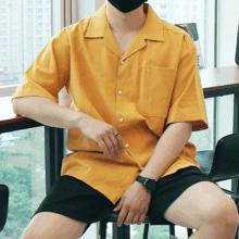 WWO ブラックド リン넨 半袖 オープンカラー シャツ