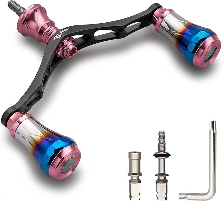 V2.0 95mm リール ハンドル 20mm ハンドルノブ 搭載 シマノ ダイワ 通用 スピニングリール用 Aurora Series(V2.0 - 桜ピンク＆ブラック, 95mm)
