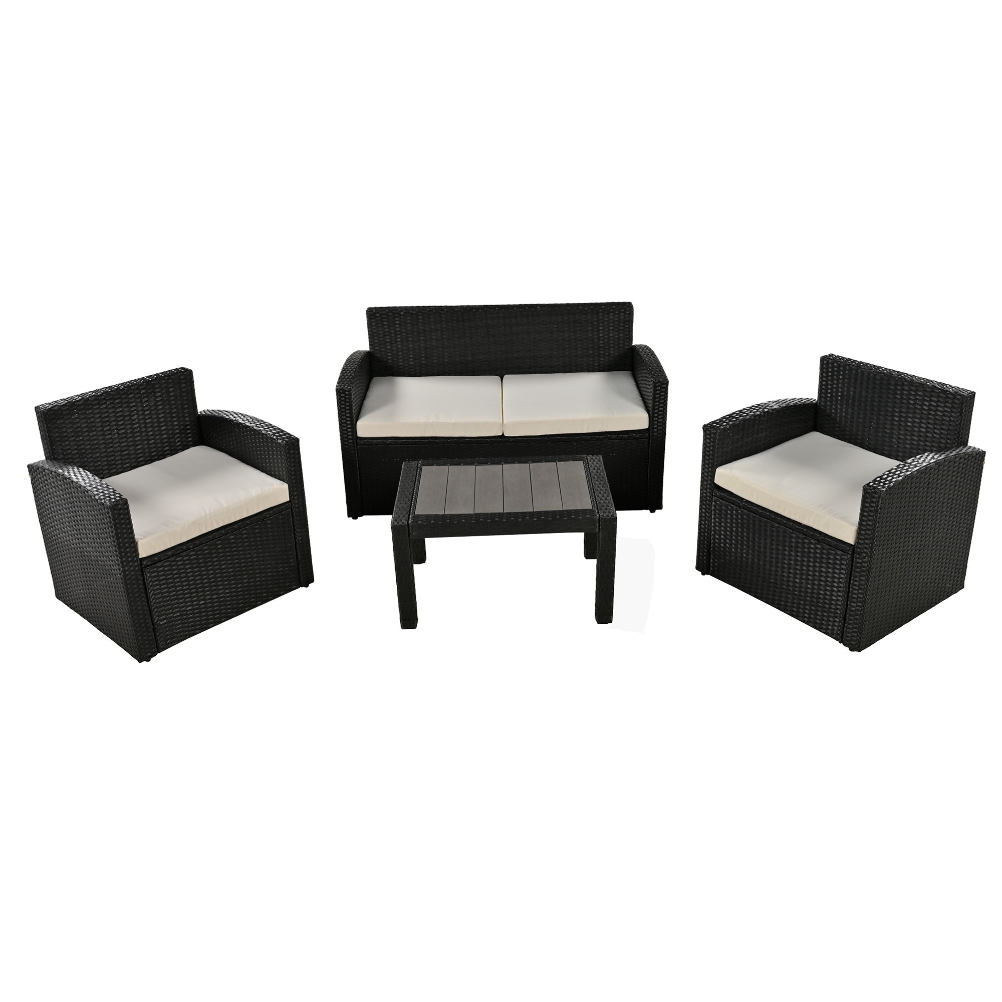 【国内出荷 - 3日配達】ラタン調ガーデンファニチャーセット ガーデンテーブルセット ガーデンチェアー　家具 樹脂 ホテル カフェ ベランダ テラス　屋外家具 高級 ソファ 【ベージュ】 27,524円