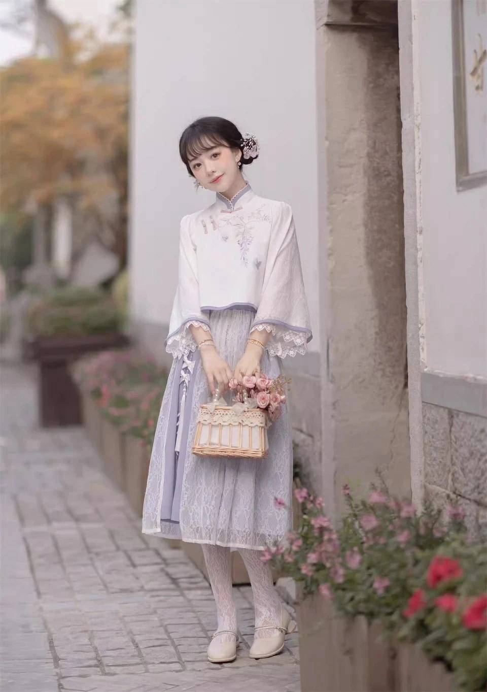【新作登場 最安値】上下セット チャイナロリータ服 可愛いロリータワンピース 七分袖トップス スカート チャイナカラー 中華 刺繍 夏服 プリンセスドレス レース Lolita 人コスチューム ゴスロ