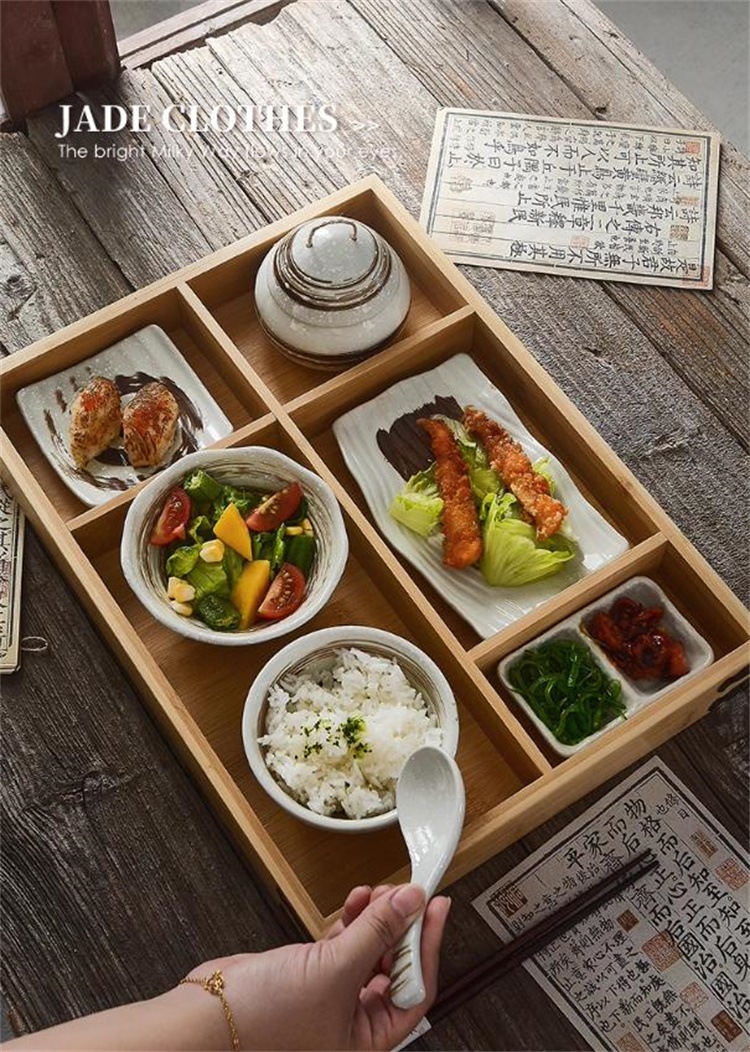 INSスタイル ソロライフを彩る 陶芸職人手作り食器セット 竹の温もりトレイ ヘルシーデザイン分格プレート 5,302円