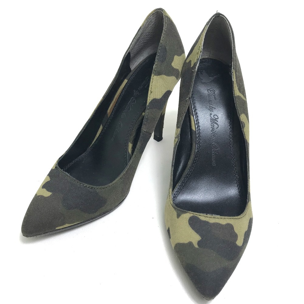 TSURU by Mariko Oikawa ツルバイマリコオイカワ パンプス 迷彩 カモフラージュ スタッズ ハイヒール キャンバス グリーン