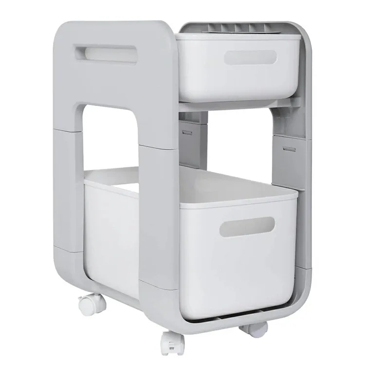 2段 台所収納 360度回転可能 幅255×奥行38×高さ485cm キッチンワゴン 調味料ラック キャスター付きワゴン グレー 総耐荷重kg 収納ラック 組立簡単 移動式 小物収納 収納ケー