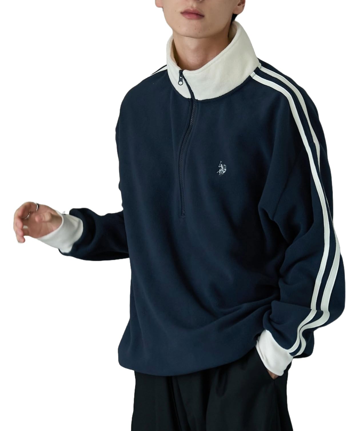 [ウィゴー] 男女兼用 フリース 別注 US POLO ハーフジップ ジャージ プルオーバー アウター 防寒着 服 秋服 冬服 ストリート 韓国 ゆったり ギフト プレゼント 春 秋 冬 メンズ M