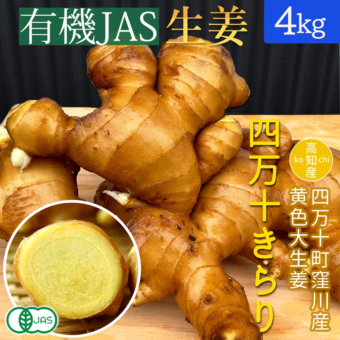 窪川産直 生姜 有機JAS 自然農法 4kg 黄色 大生姜 四万十きらり 高知産 国産 オーガニック しょうが ショウガ 4キロ 高知県産 囲い生姜 ヤマト発送