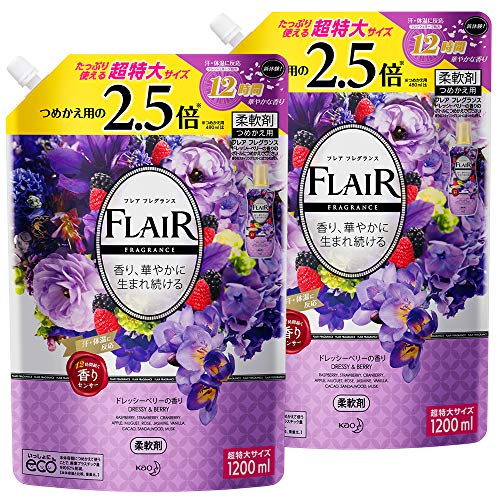 【Amazon.co.jp 限定】【まとめ買い】フレアフレグランス 柔軟剤 ドレッシー&ベリーの香り 詰め替え 大容量 1200ml×2個