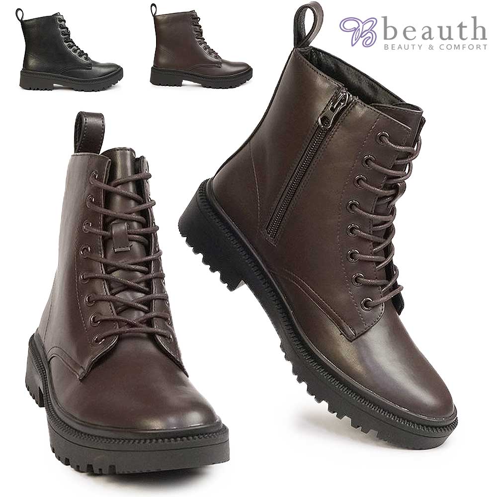 ビュース 防水 レースアップブーツ BT-318 レディース ショート ファスナー 防滑 防寒