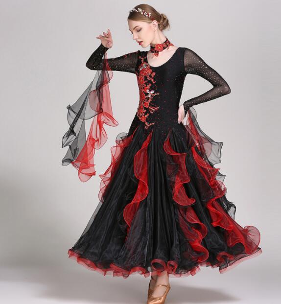 「超高級20社交ダンス専用」ダンス ドレス 優雅 演出服競技用 ワルツドレス 高級感 エレガント ステージ衣装 踊りドレス 大人 イベント服 スタンダダンス 長袖 シフォン スパンコール 大 格好良い