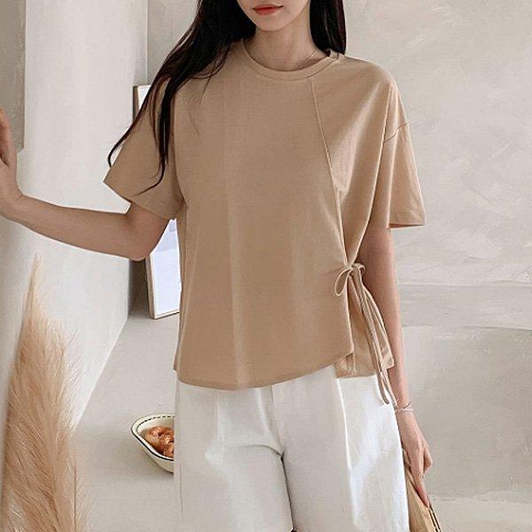 Hスタイル(WC)レーヨンリボンTシャツ 夏 レディース 半袖Tシャツ ルーズフィット ロングT ラウンド