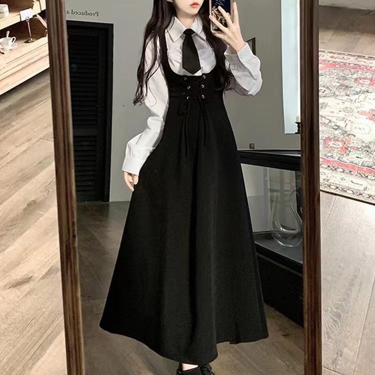 【SNSで話題沸騰】 【単品注文可】 人気 折り襟 シャツ+ネクタイ+ボウタイ キャミソールワンピースセット