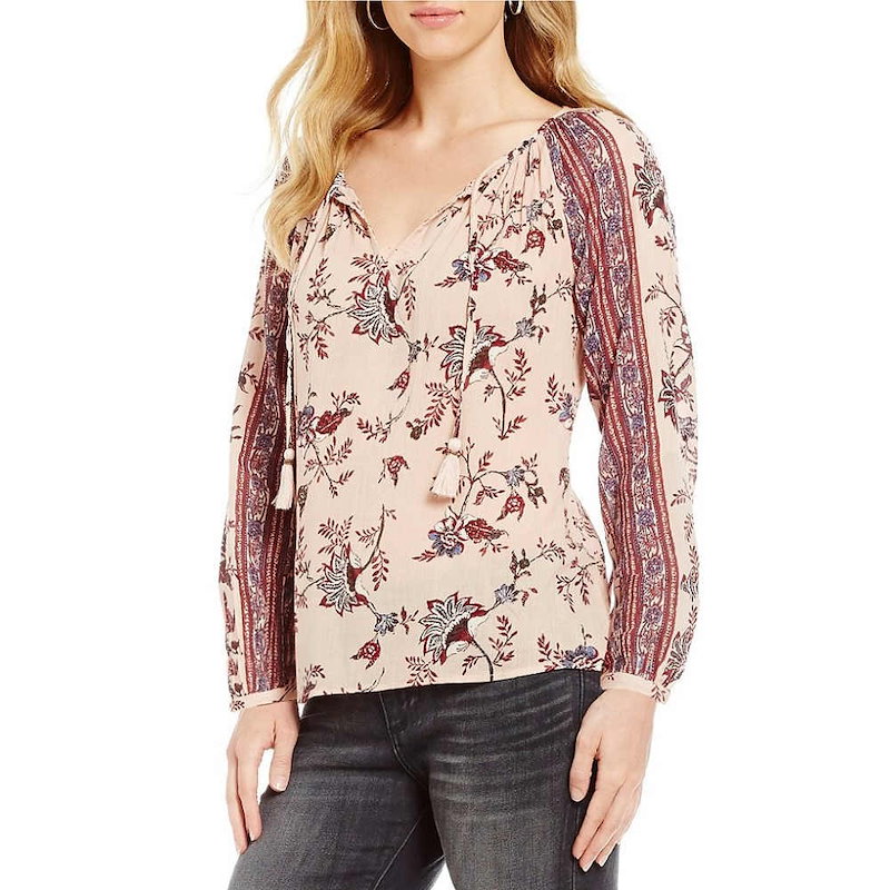 ラッキーブランド レディース トップス ブラウス・シャツ【Lucky Brand Tassel Tie-Neck Multi Flower Print Peasant Top】Pink Multi ラッキーブランド レディース トップス ブラウス・シャツ【Lucky Brand Tassel Tie-Neck Multi Flower Print Peasant Top】Pink Multi