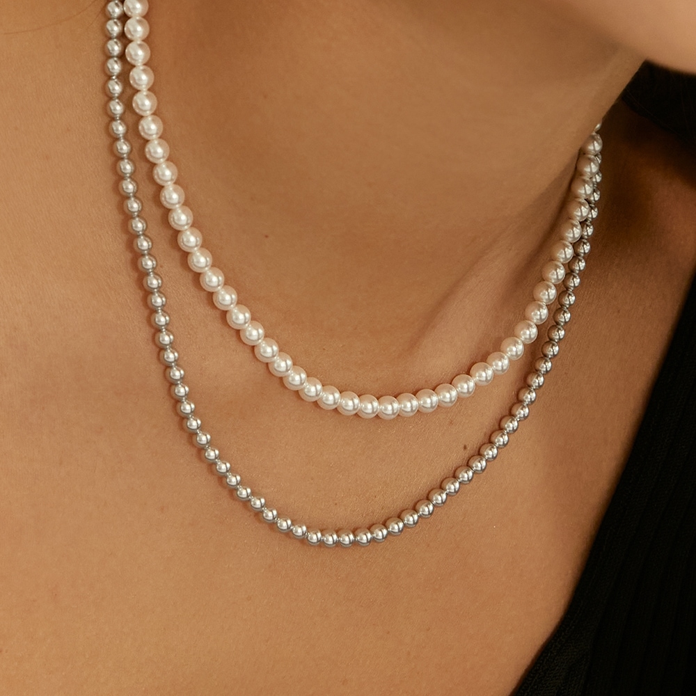 LUNNE シルバー 925 ツーウェイホワイトグレーパールネックレス #LSN51