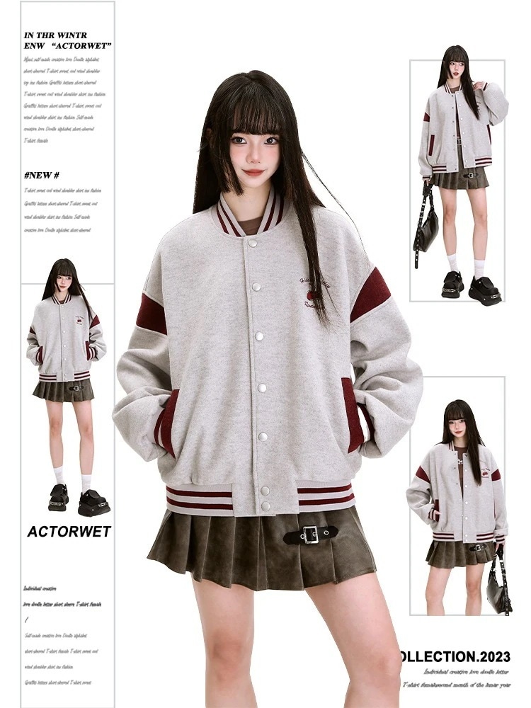 秋の新しいストリートヒップスター野球ジャージ長袖女の子甘いファッションジャケット