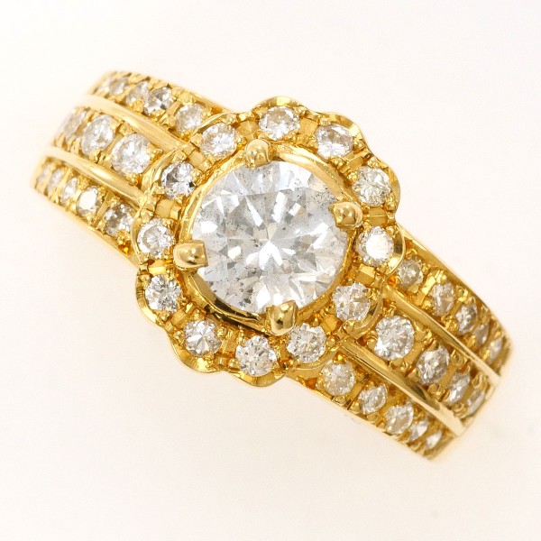 K18 18金 YG リング 指輪 14号 ダイヤ 0.75 0.53 鑑別書 ジュエリー 中古