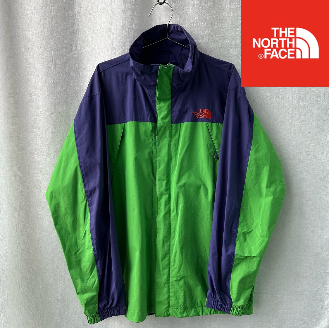 ナイロンジャケット グリーン×パープル 配色アウター 105(XL)