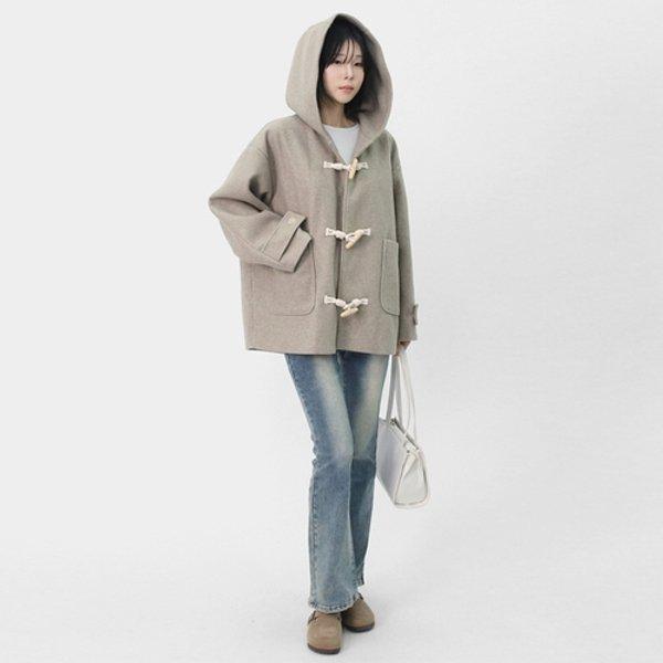 女性の冬のカジュアルフード付きダッフルショートトッポッキハーフコートLOLT004