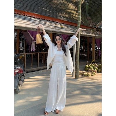 マルバン万能シャツリネンライトルーズシャツレディース春夏怠惰長袖日焼け止めシャツトップス