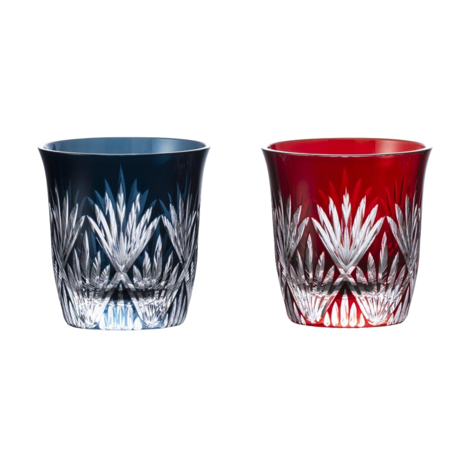 TOFUKUトレーディング 創作 切子 グラス 匠仕上げ Premium ガラス細工 オールド ペア ＳＣカッティング 正倉院ブルー/レッド φ85×Ｈ83ｍｍ 220ｃｃ TK-640