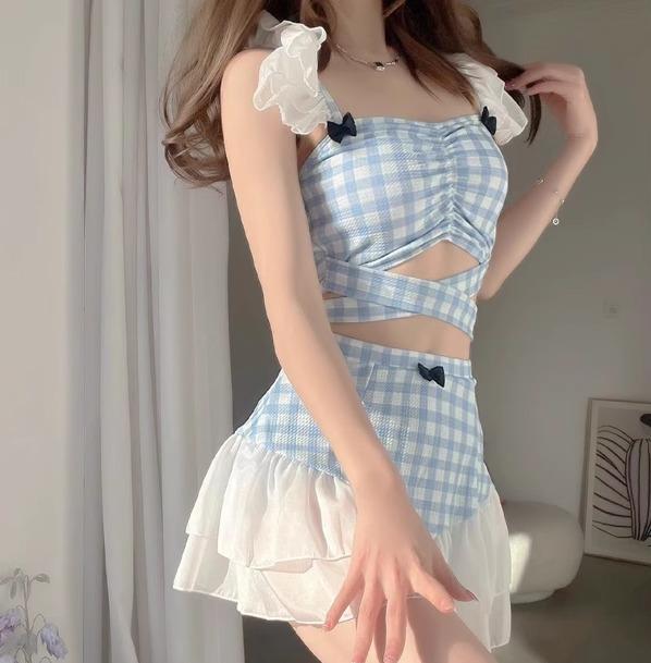 水着 レディース かわいい 夏 プール レジャー 海水浴 ワンワードカラー ブルー ホワイト ショートパンツ フレッシュ