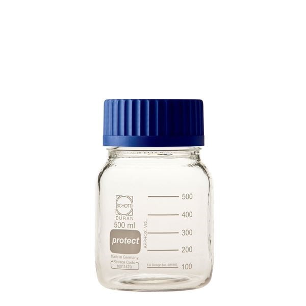 柴田科学ねじ口びん 広口 セーフティコート 青キャップ付 500mL10個 017250-0500A