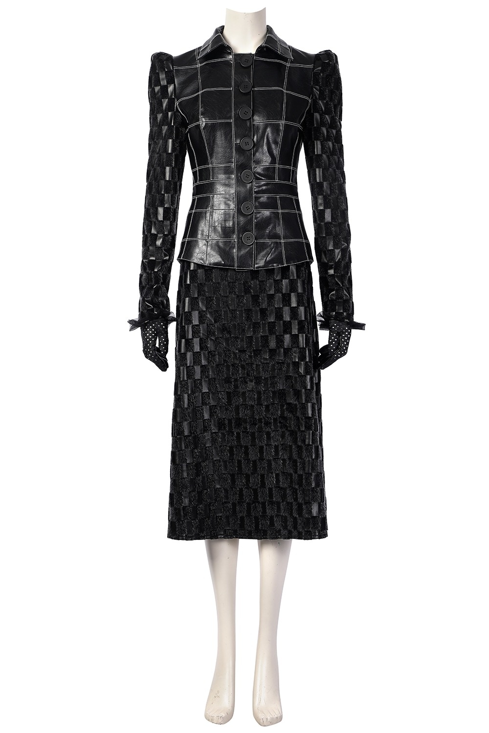 黒白魔女 クルエラドヴィル 黒スーツ コスプレ衣装 コスチューム 合皮 仮装 ハロウィン イベント