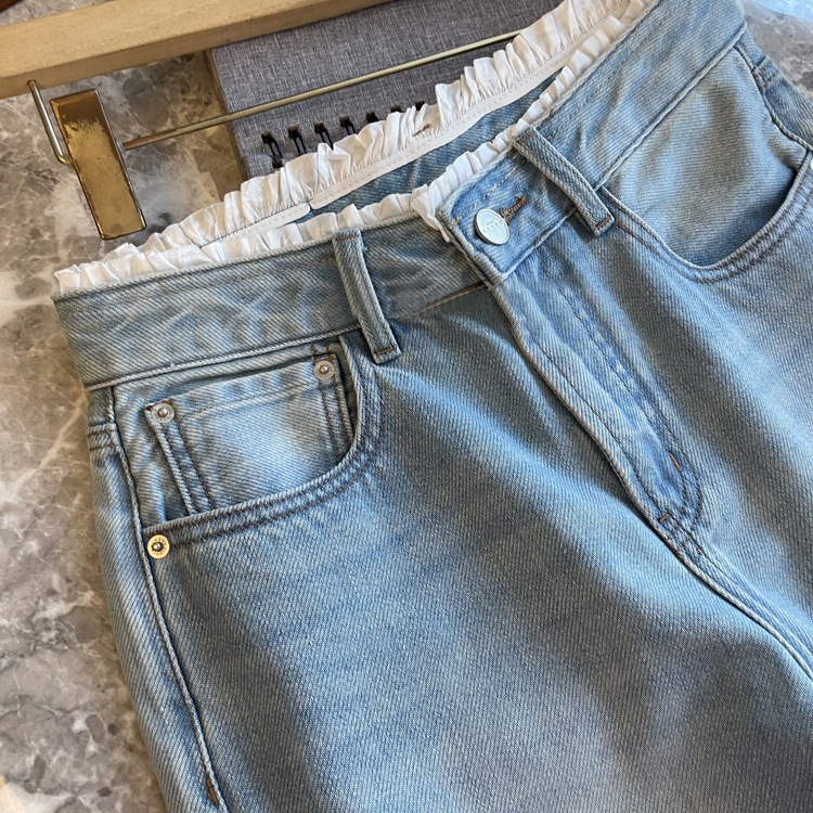 ためらうことなく保管してください！！！ガーリー早春のレースウエストハイウエスト狭いバージョン女性のためのストレートスリムジーンズ