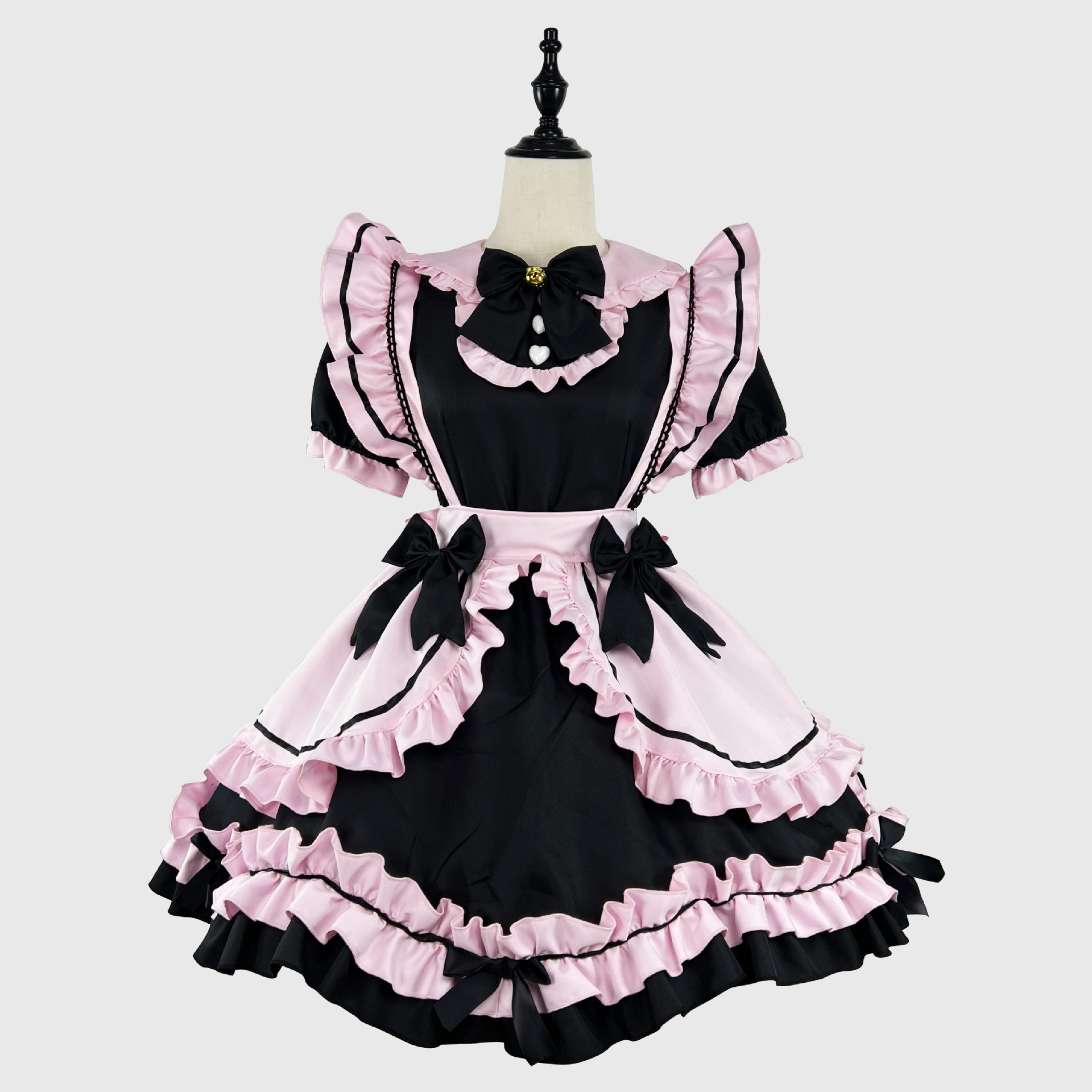 【2025新作】新作日韓lolita黒粉メイド服cos甘美少女可愛い猫蝶結びソフト妹セット