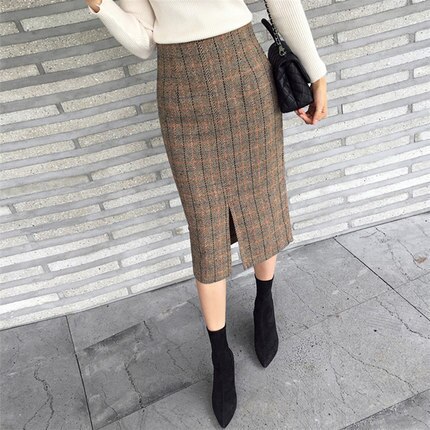 スカート 秋冬 きれいめ タイトスカート 膝丈 ミモレ丈 チェック柄 スリット ハイウエスト ベージュ かわいい 大人可愛い きれいめ シンプル カジュアル 大人 上品 おしゃれ お洒落 エレガント