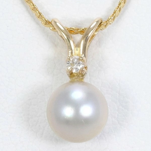 K14 14金 YG イエローゴールド ネックレス パール(真珠) ダイヤ ジュエリー 中古