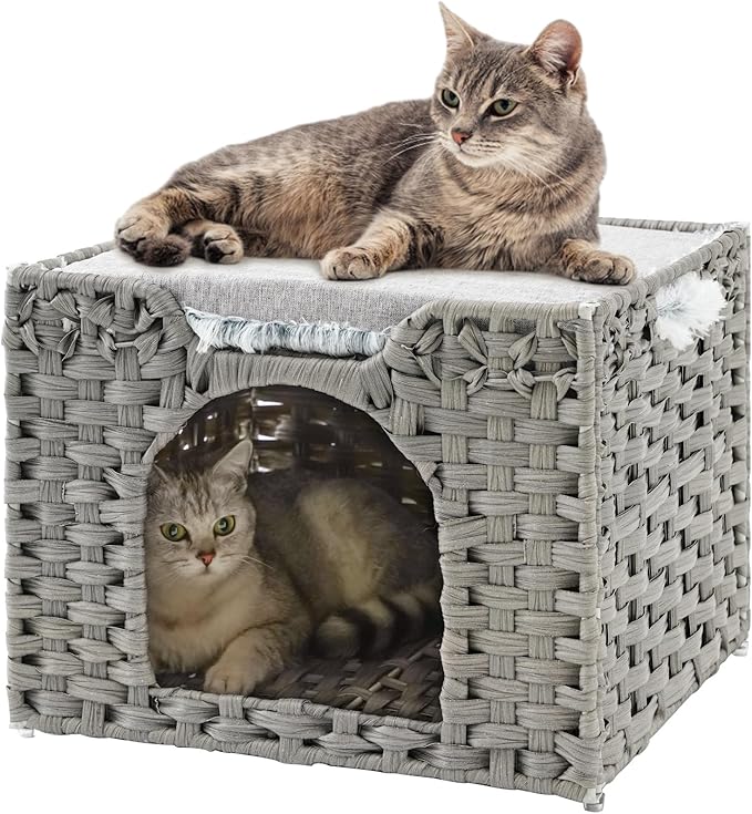 WEAVESTAR 猫 ベッドキャットハウス室内猫の家手編みの藤製猫 ベッドは両