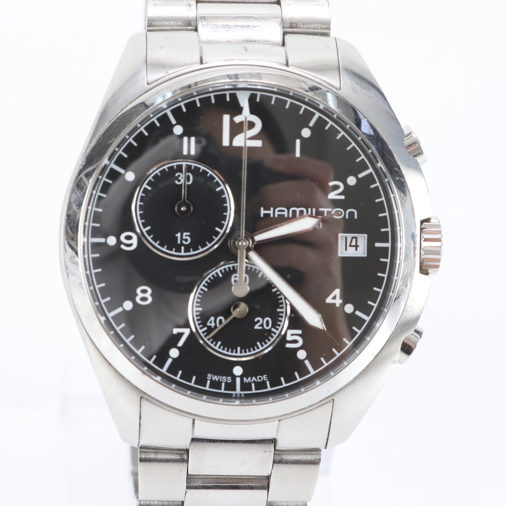 美品 カーキ パイロット クロノグラフ デイト クォーツ H765120 腕時計 メンズ RUE DM40-9 中古