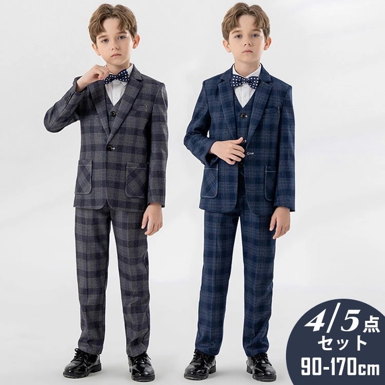 【急速出荷!】【4点セット/5点セット】卒業式入学式面接に 子供服 フォーマル スーツ 男の子 チェック柄 子供スーツ フォーマルスーツ 子供スーツ 上下セット 入園式 七五三 初節句 ベビー服 90